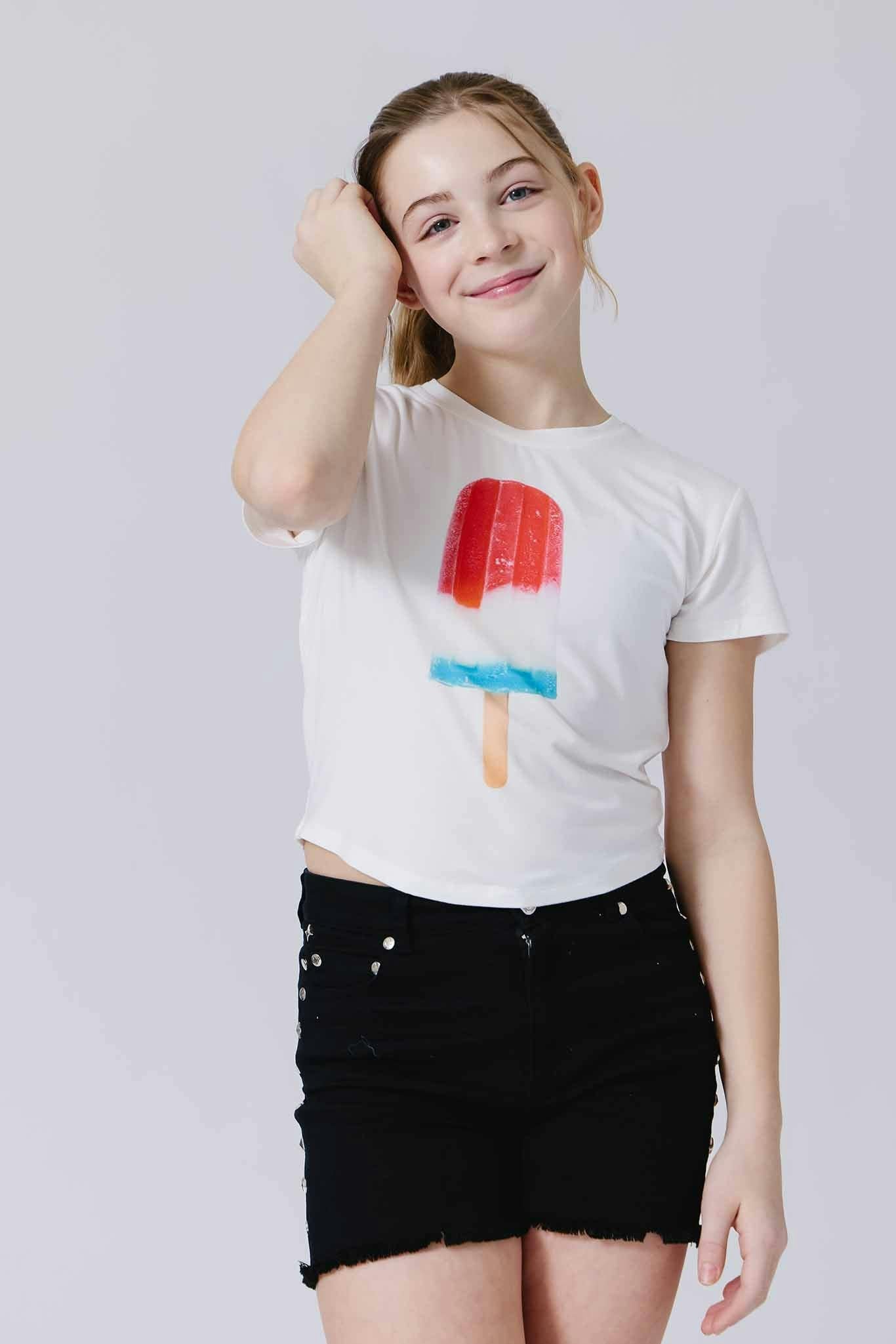 Girls Baby Tee with Red, White and Blue Popsicle