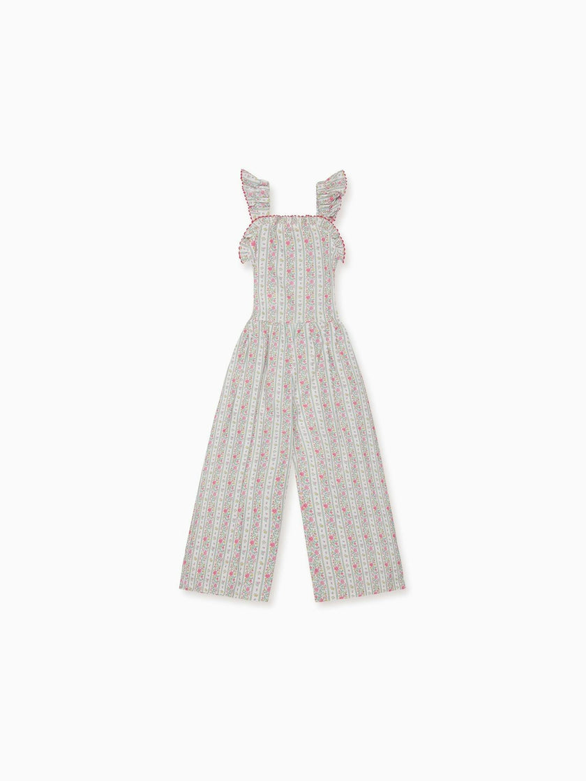 Fuchsia Pink Floral Stripe Maeve Girl Jumpsuit