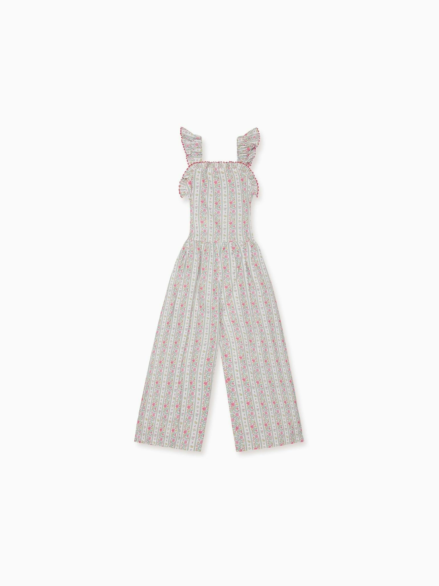 Fuchsia Pink Floral Stripe Maeve Girl Jumpsuit
