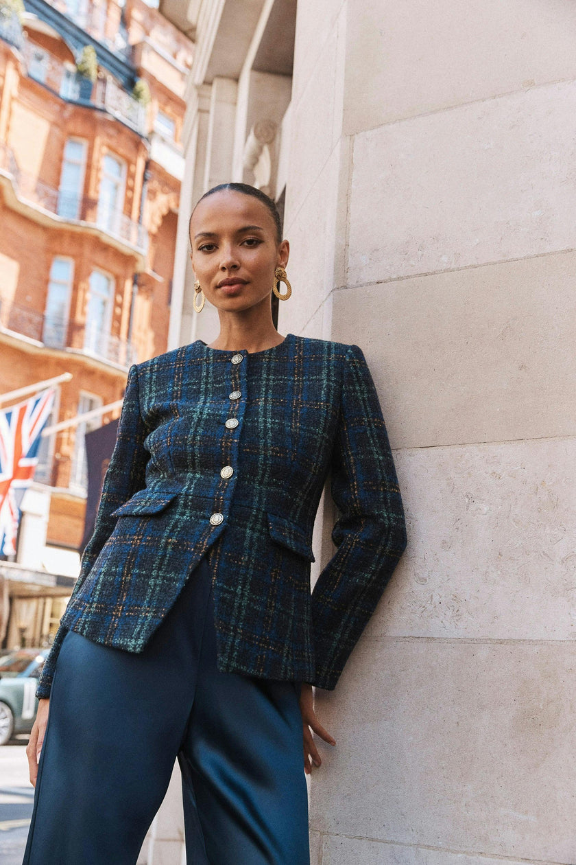 The Warby Coat -  Navy Tartan