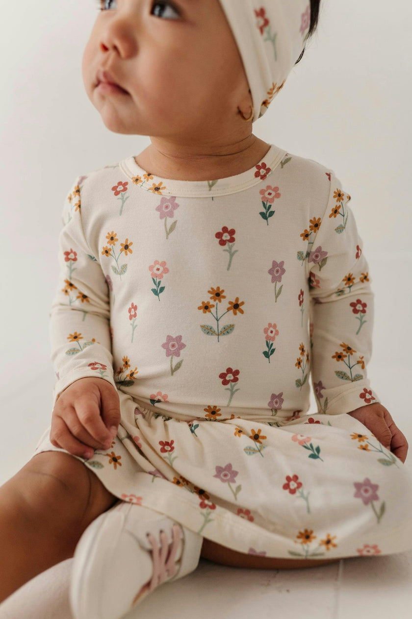 Baby Girl Long Sleeve Bodysuit Dress Set in Meadow Bloom