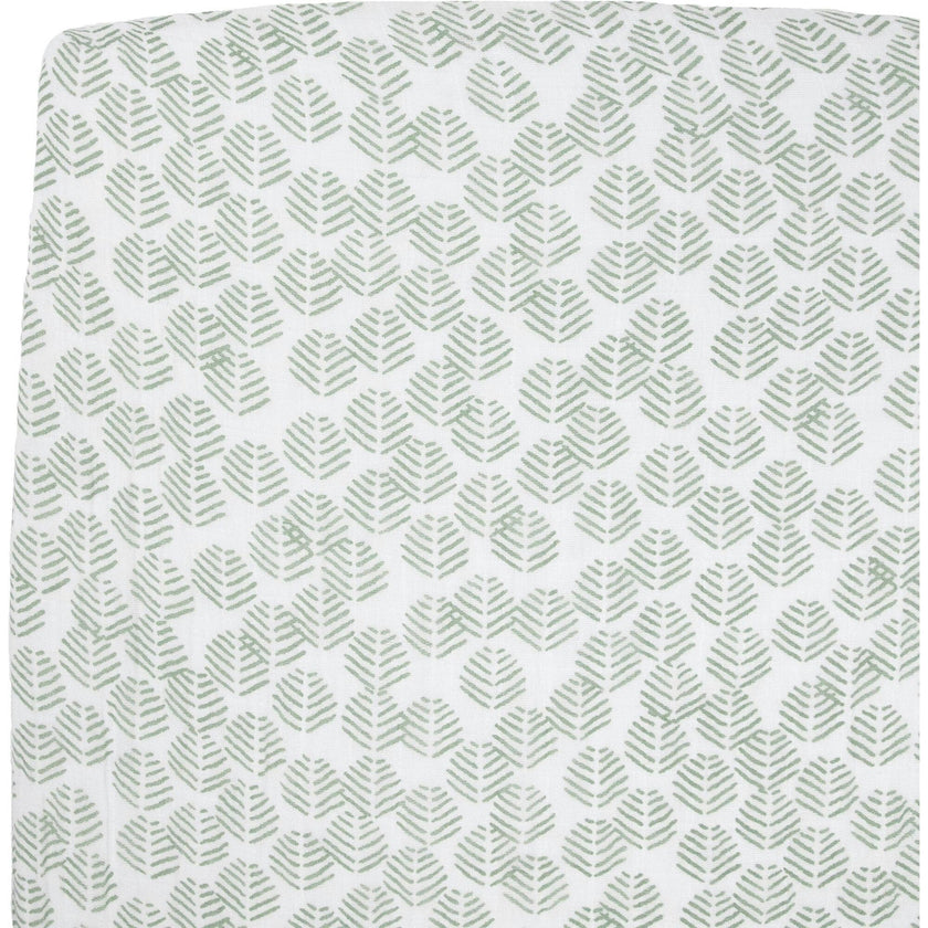 Cotton Muslin Crib Sheet - Leaf Motif