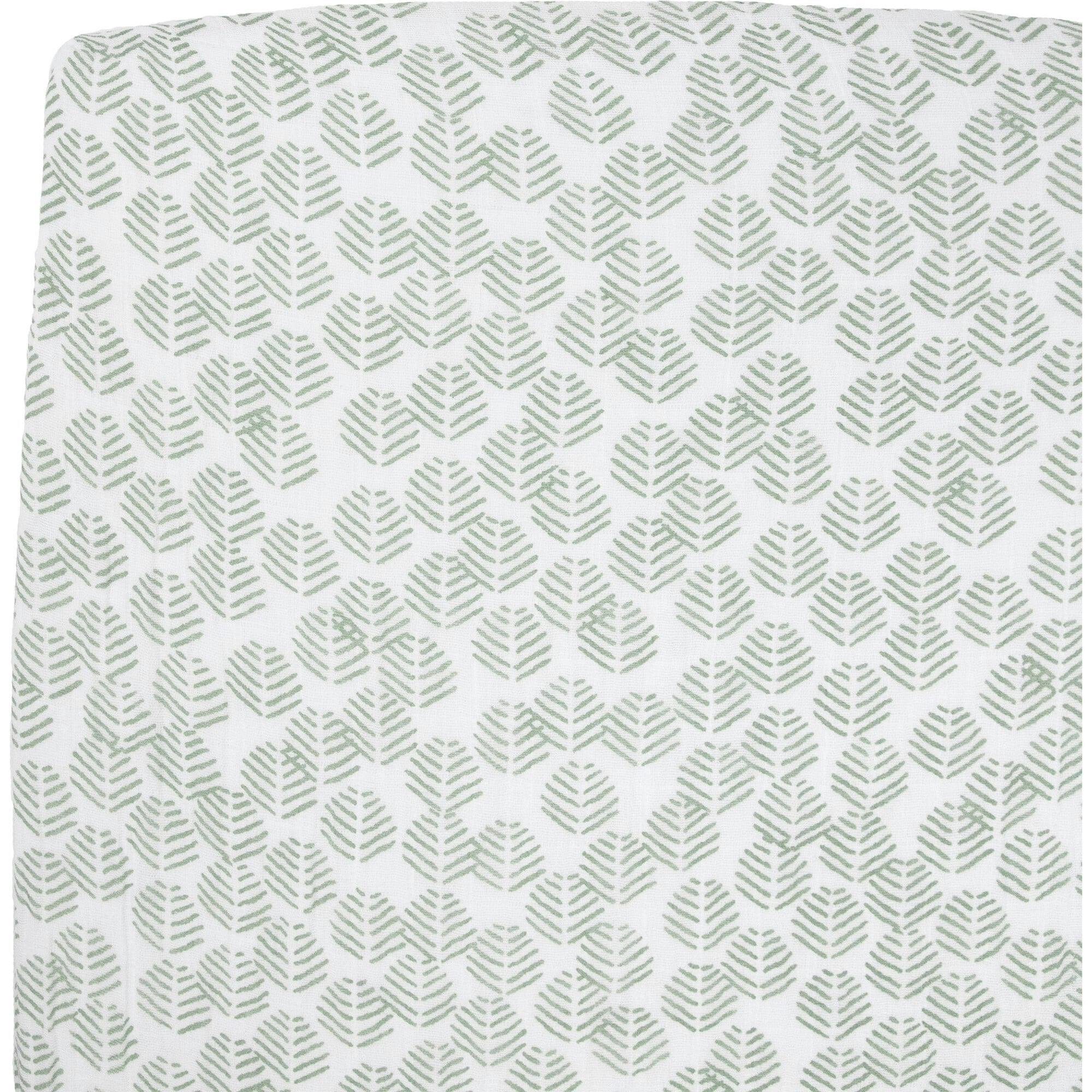 Cotton Muslin Crib Sheet - Leaf Motif