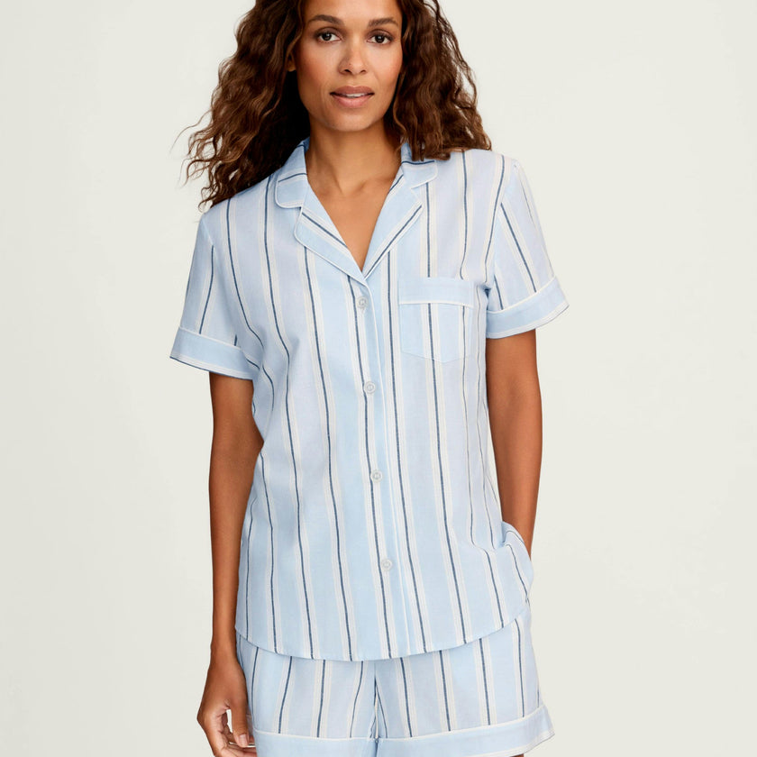 Women's Twill Short Sleeve Short Set in Coastal Stripe
