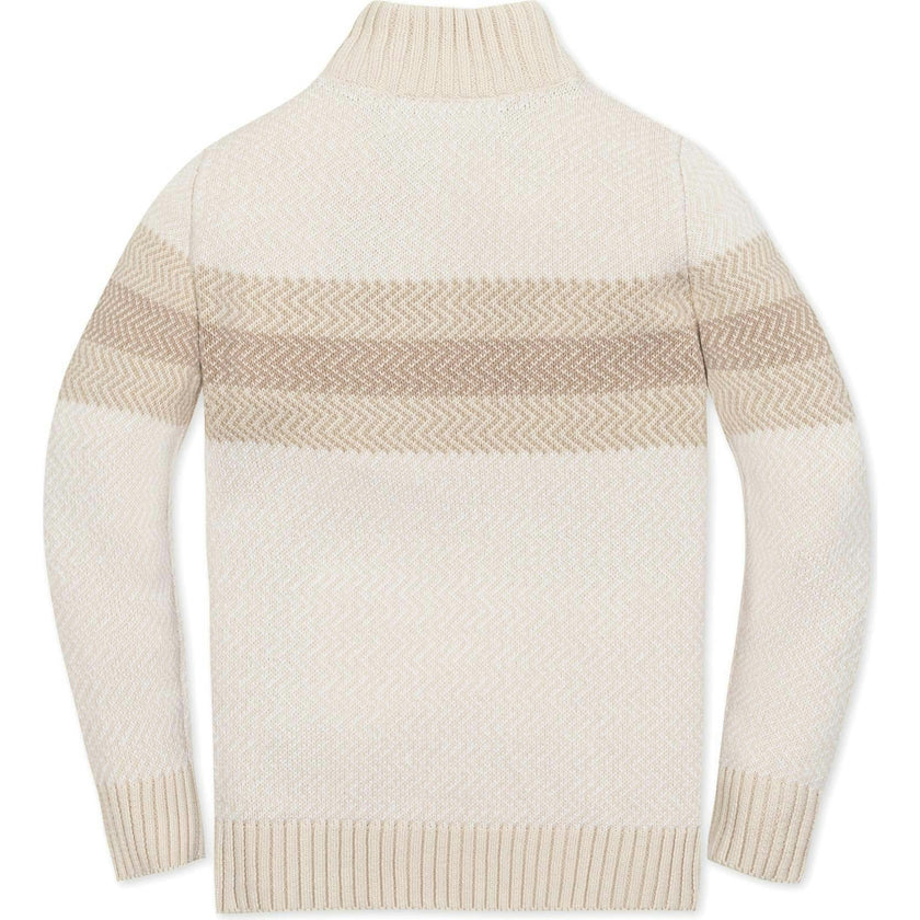 Organic Long Sleeve Half Zip Sweater with Engineered Stripe, Beige