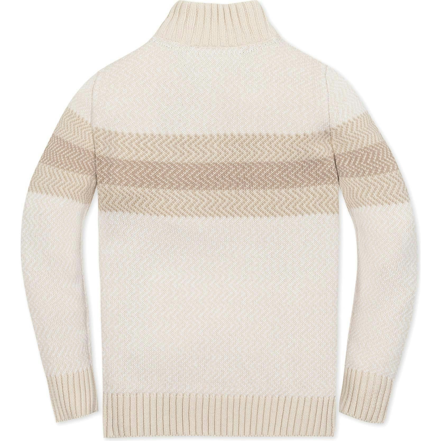 Organic Long Sleeve Half Zip Sweater with Engineered Stripe, Beige