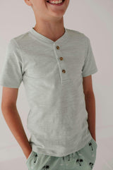 Boys Short Sleeve Henley Shirt in Aqua Island
