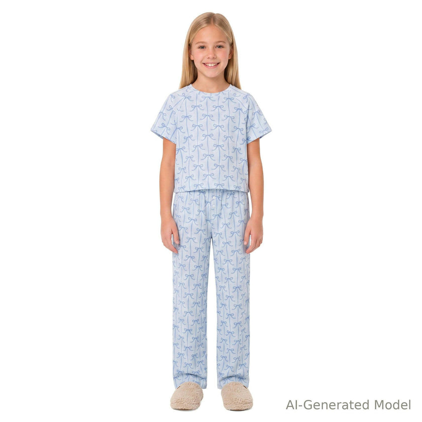 Tween Girls Pajama Set | Bow Stripe