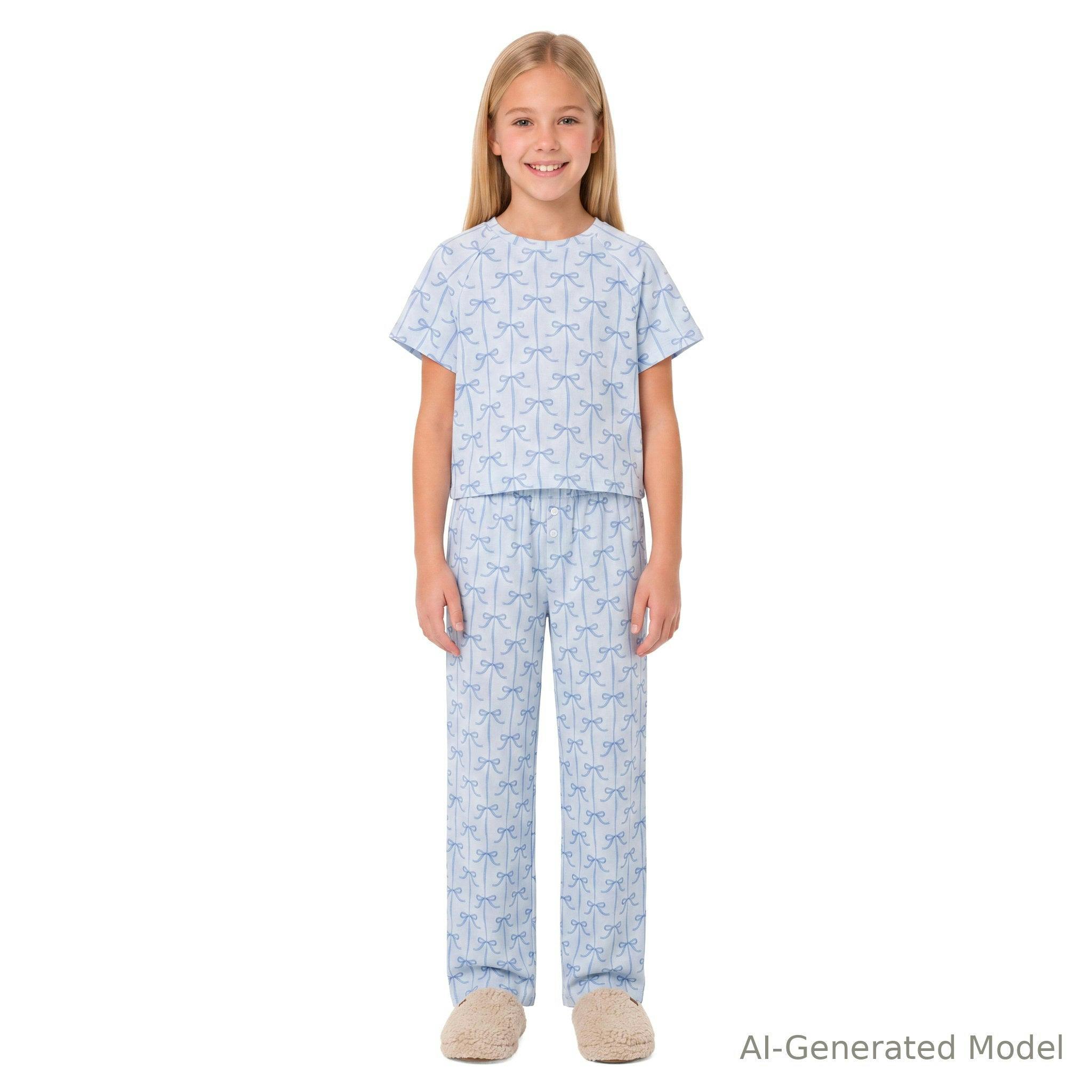 Tween Girls Pajama Set | Bow Stripe