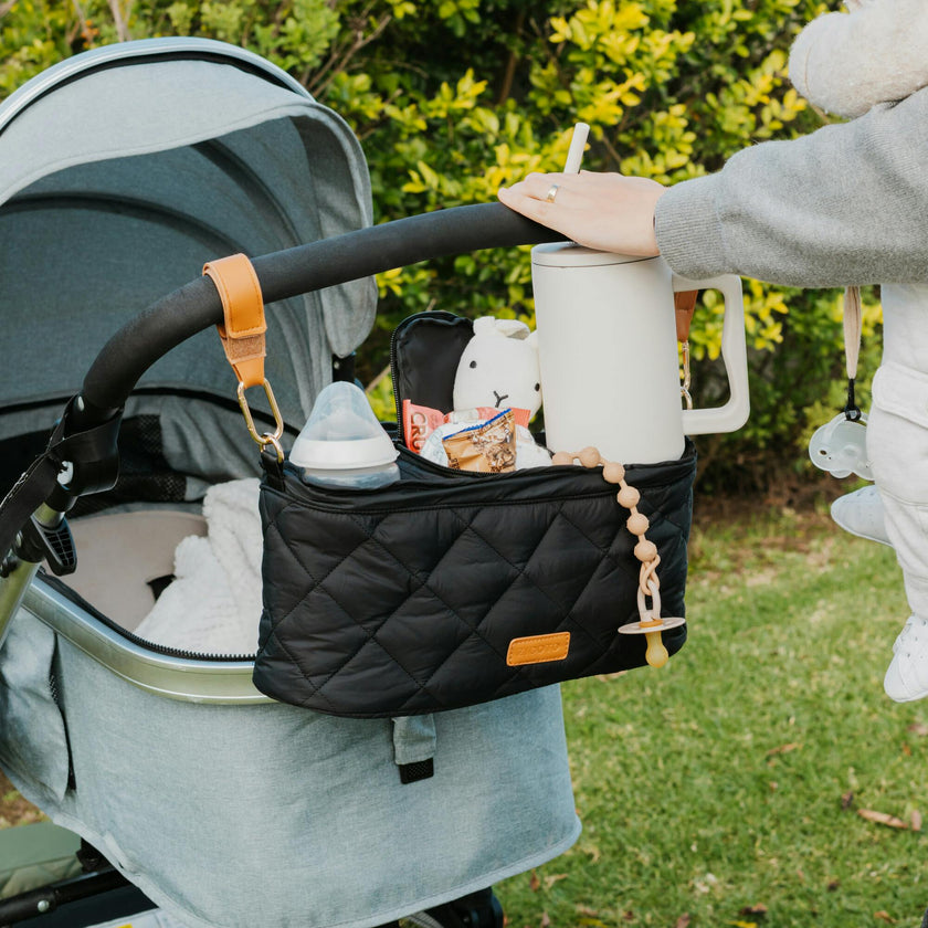 ZICOTO Beautiful Stroller Organizer Bag - Easy to Install Stroller Caddy incl. Cup Holder Attachment - Perfectly Sized Accessories For Any Stroller