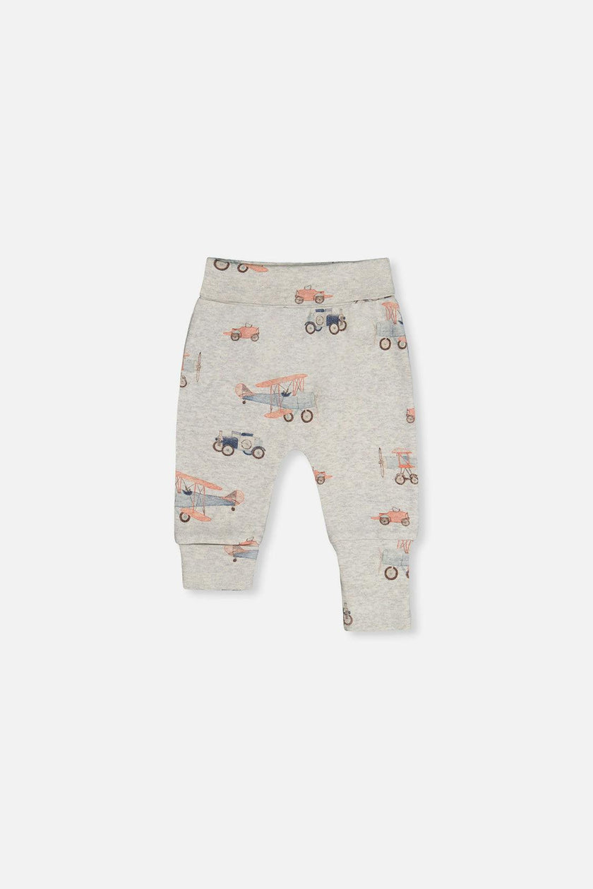Two Pack Organic Cotton Evolutive Pants Beige Printed Airplanes