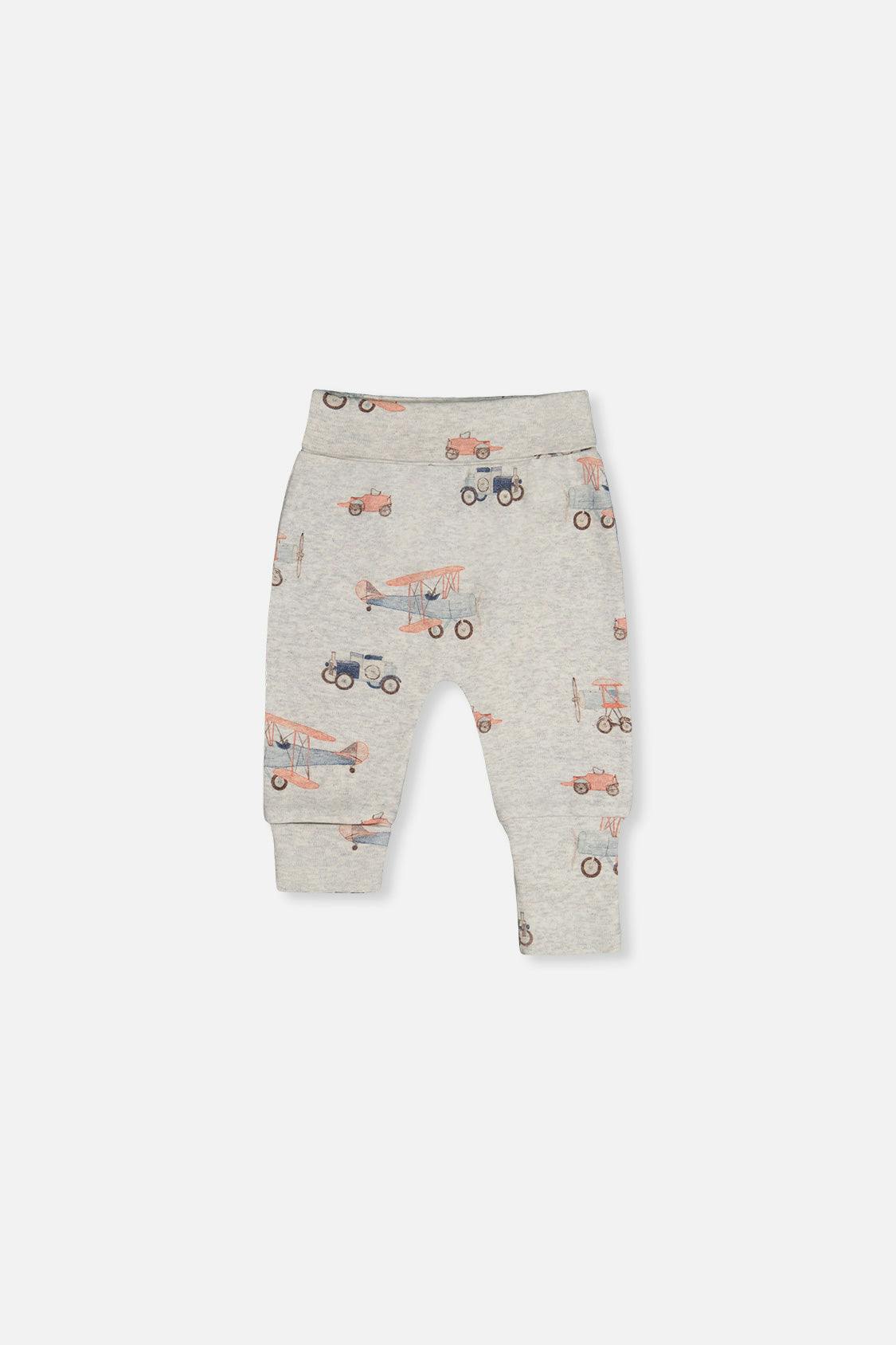 Organic Cotton Evolutive Pants Beige Printed Airplanes