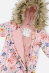 Baby One Piece Snowsuit Adapted For Car Seats Pink Floral Print