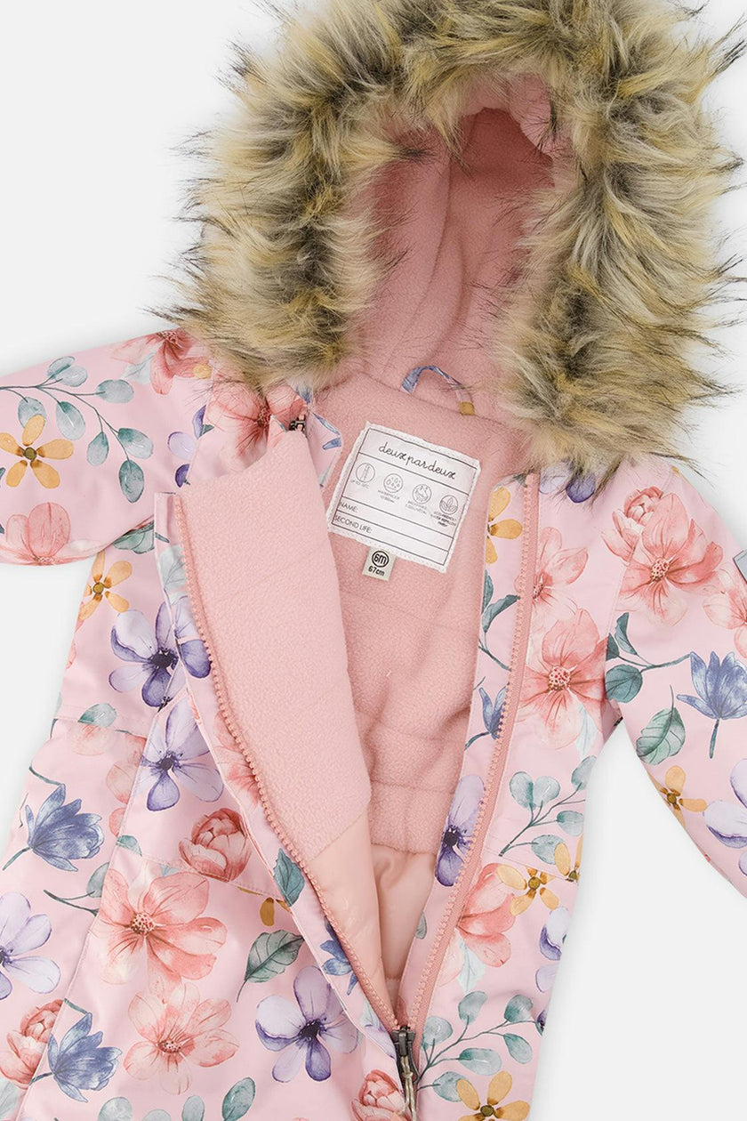 Baby One Piece Snowsuit Adapted For Car Seats Pink Floral Print