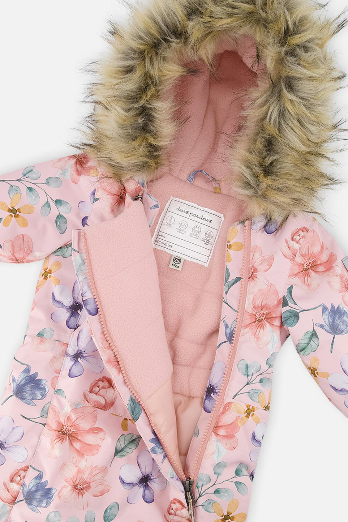 Baby One Piece Snowsuit Adapted For Car Seats Pink Floral Print