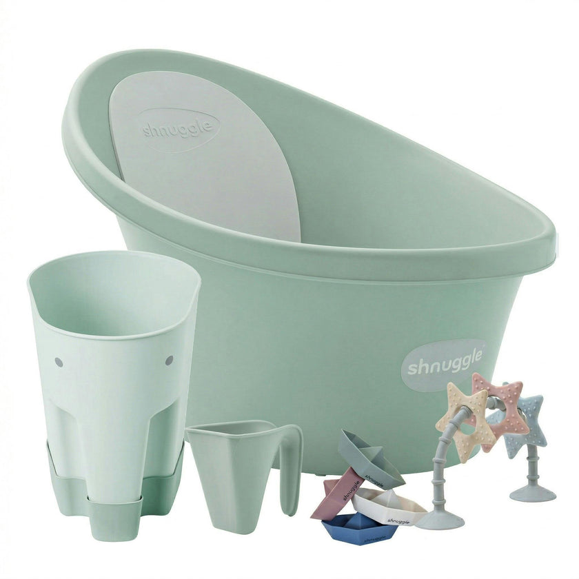Shnuggle Newborn Bundle: Baby Bath & Accessories Bundle - 5-Piece Set | Cozy Support, Easy Cleanup & Sensory Fun