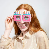 Packed Party Confetti Birthday Cake Novelty Glasses – Glitter Cake-Shaped Frames with Confetti-Filled Shaker Lenses and Jewel Candle Details, One Size