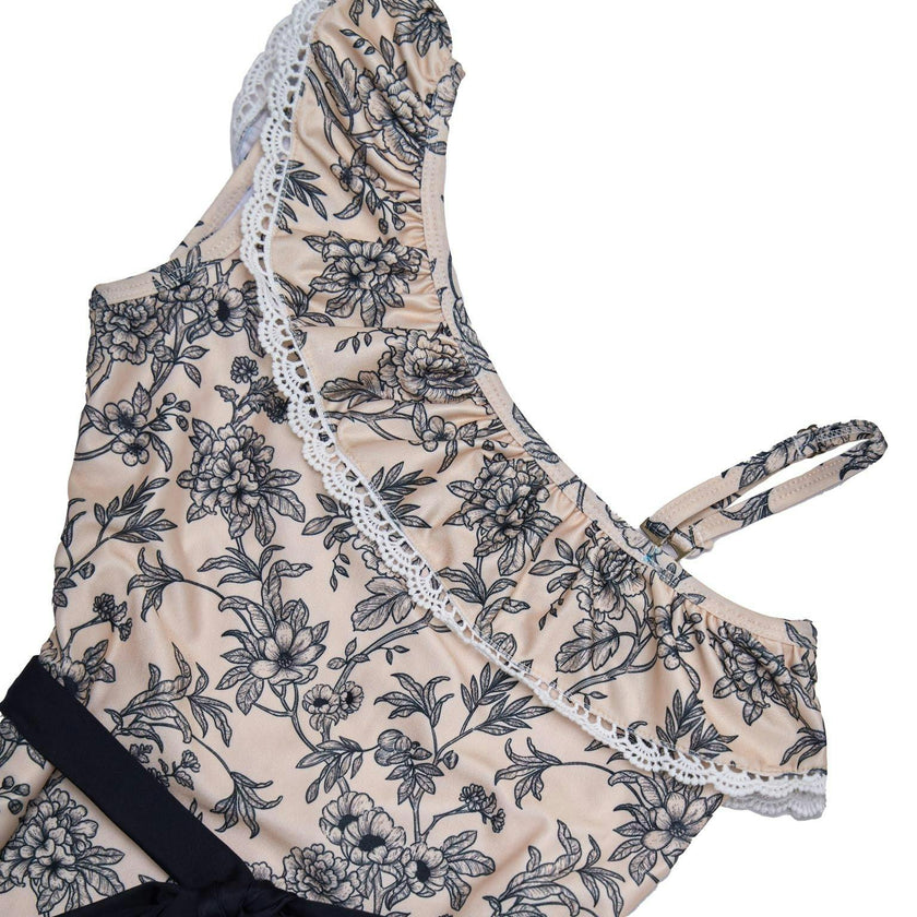Girls One Shoulder One Piece – Ruffle Trim & Belt (Eden)