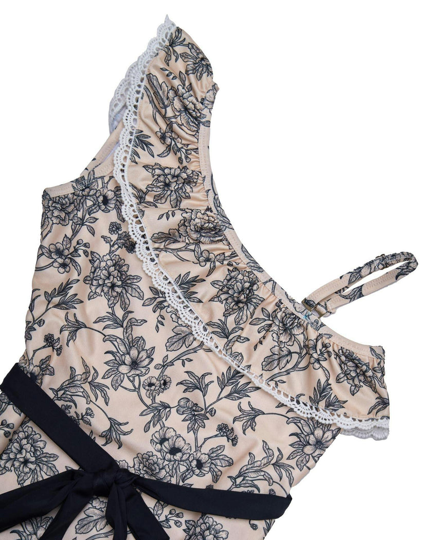 Girls One Shoulder One Piece – Ruffle Trim & Belt (Eden)