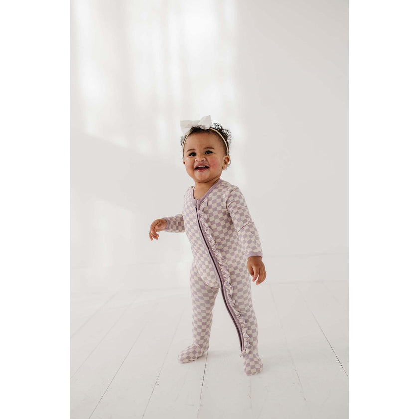 Footie Romper Lavender Cloud Checkered