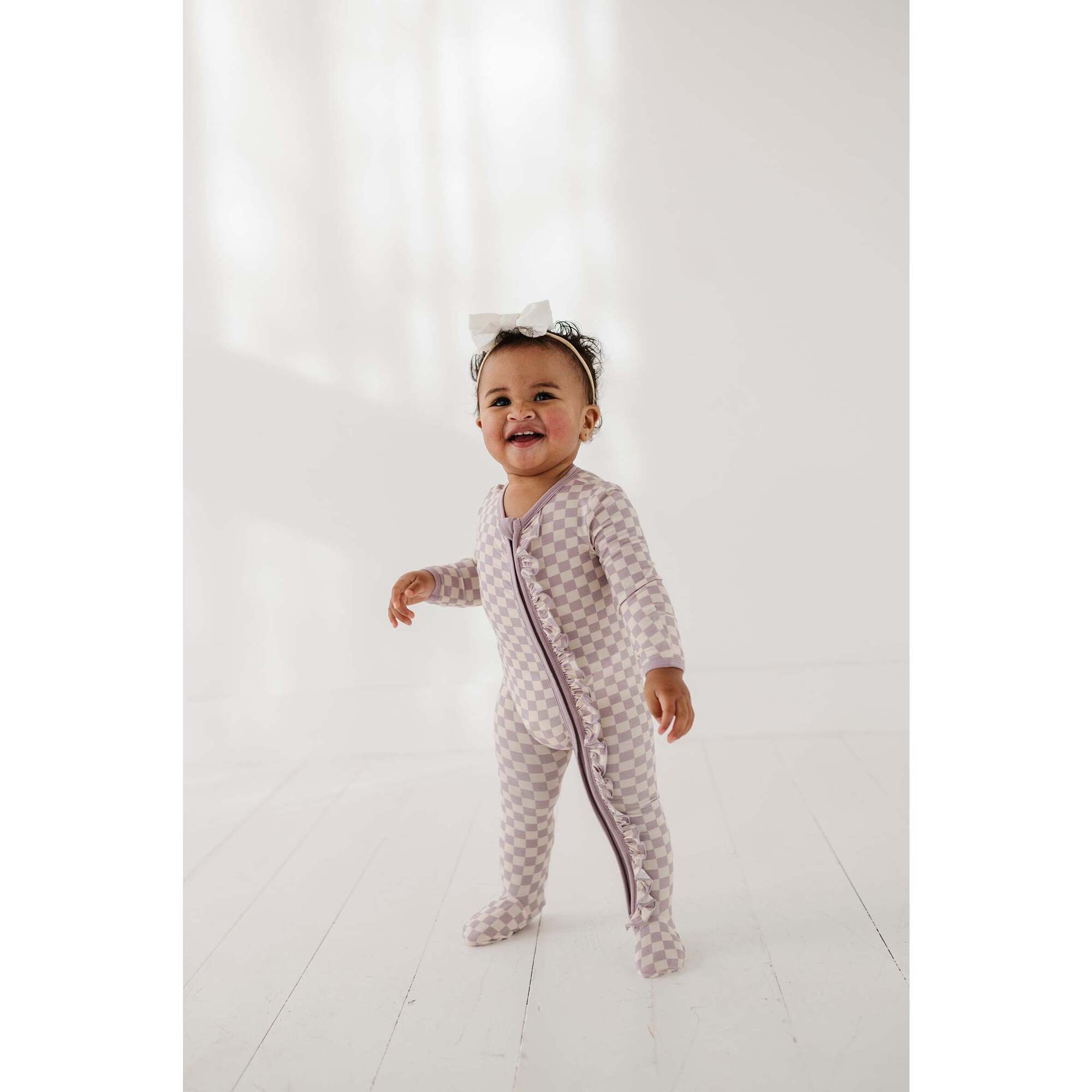 Footie Romper Lavender Cloud Checkered