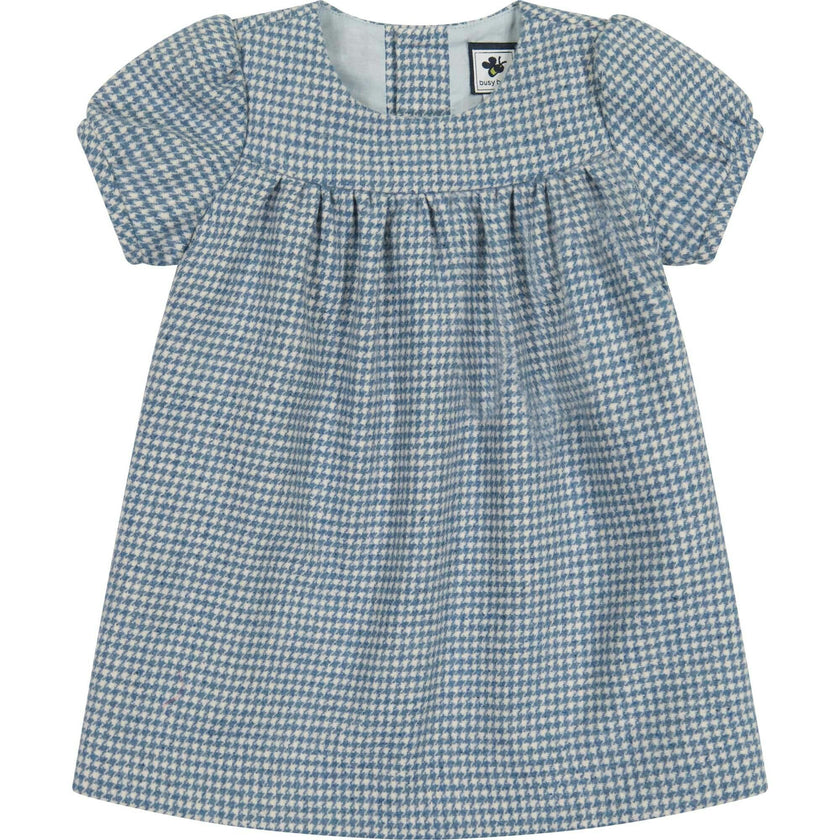 Matilda Houndstooth Check Puff Sleeve Dress, Stripes