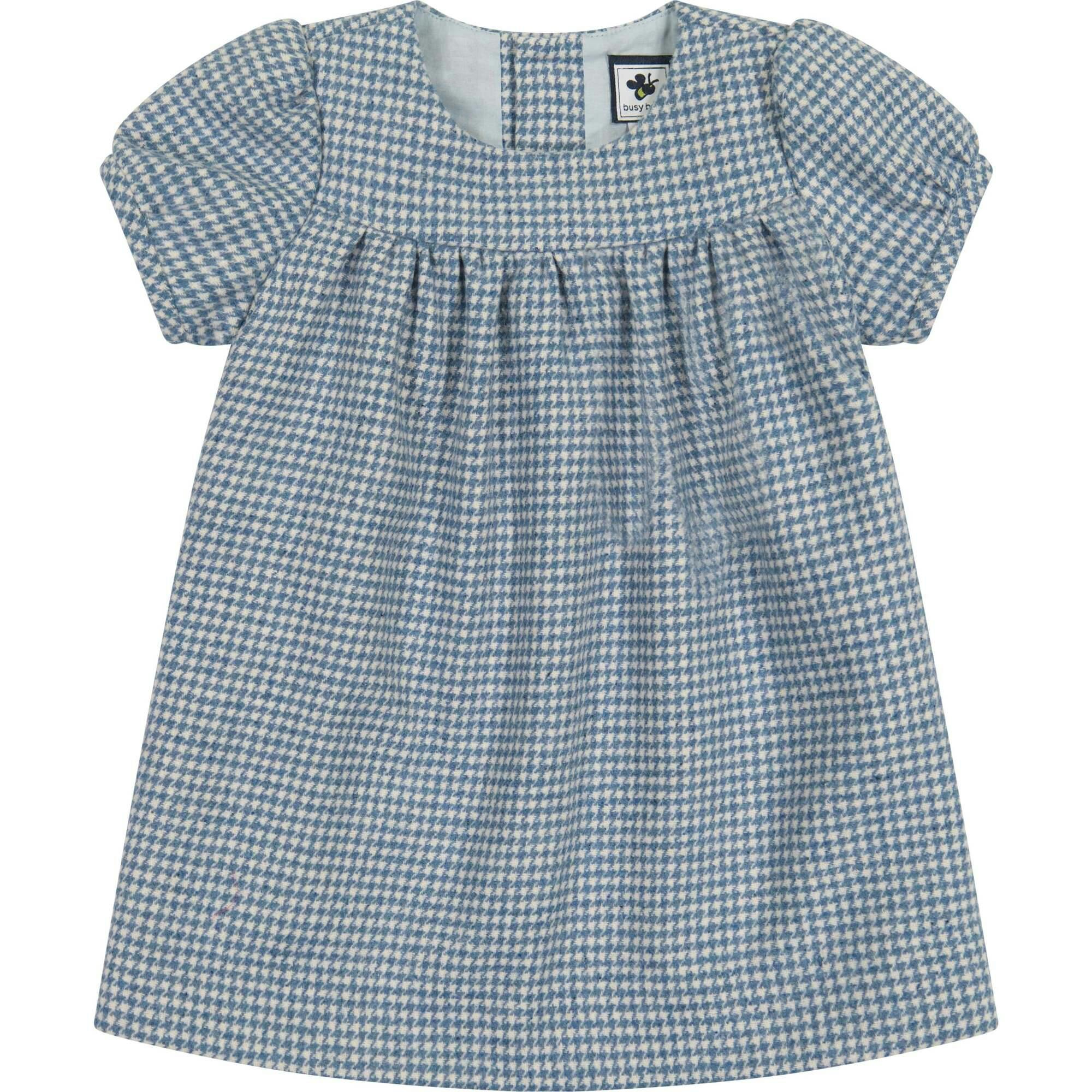 Matilda Houndstooth Check Puff Sleeve Dress, Stripes