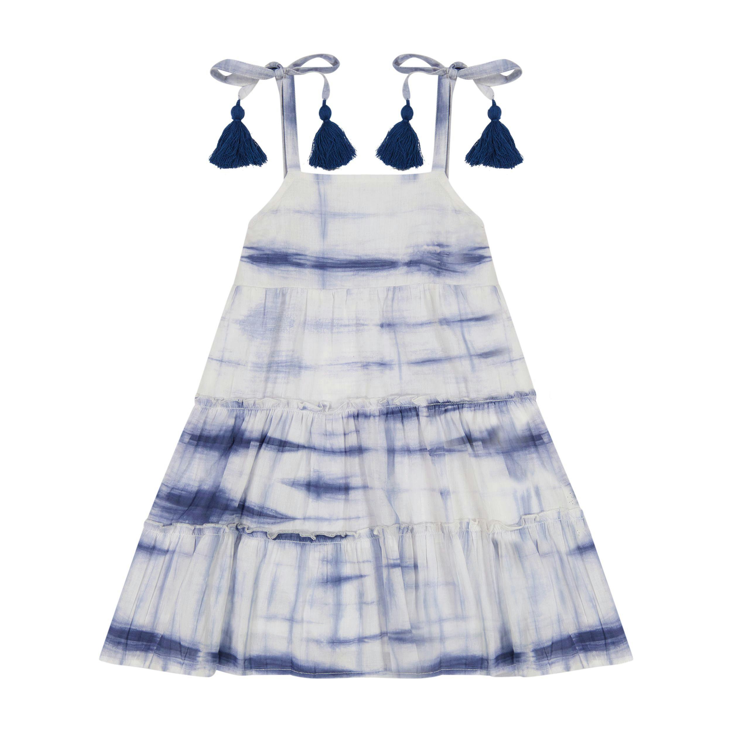 Bella Girls Shoulder Tie Sundress Navy Shibori, Navy Shibori