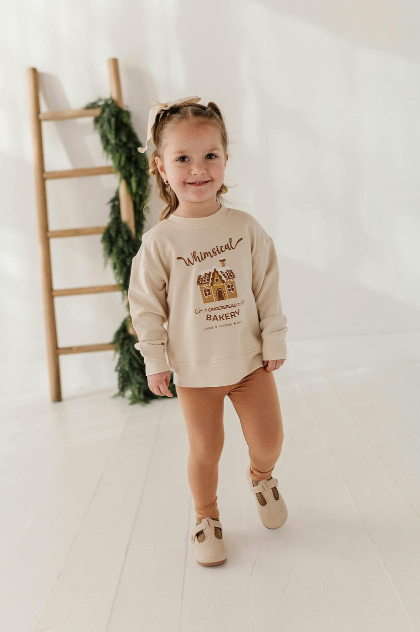 Girls Boxy Sweatshirt in Whimsical Gingerbread Bakery