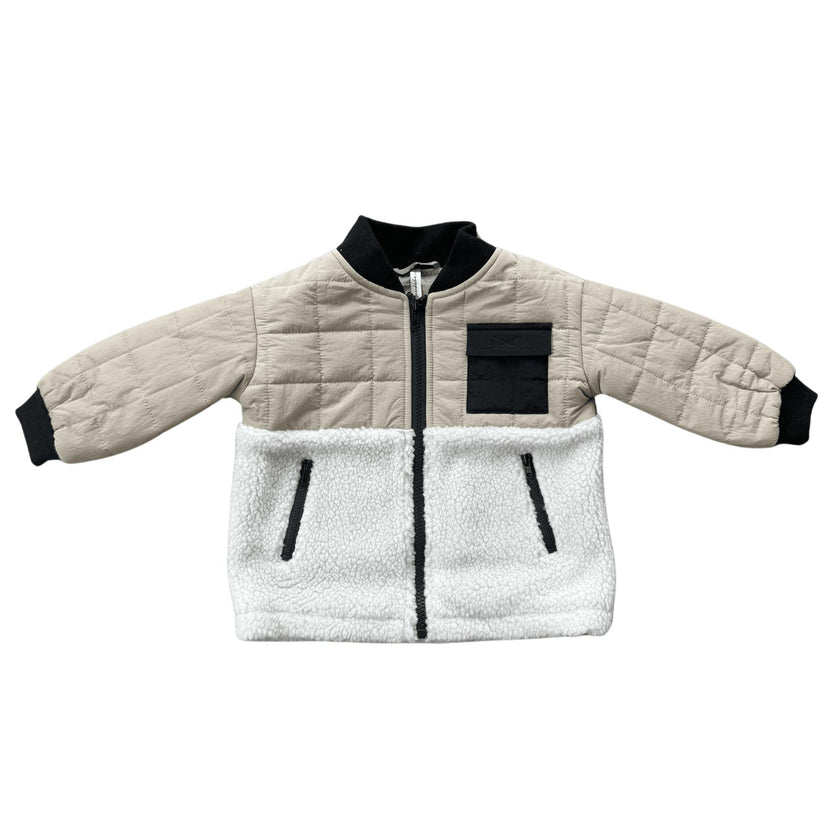 Boys Quilted Sherpa Jacket in Cream