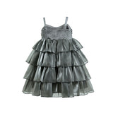 Grey Layered Tulle Sequin Sleeveless Dress