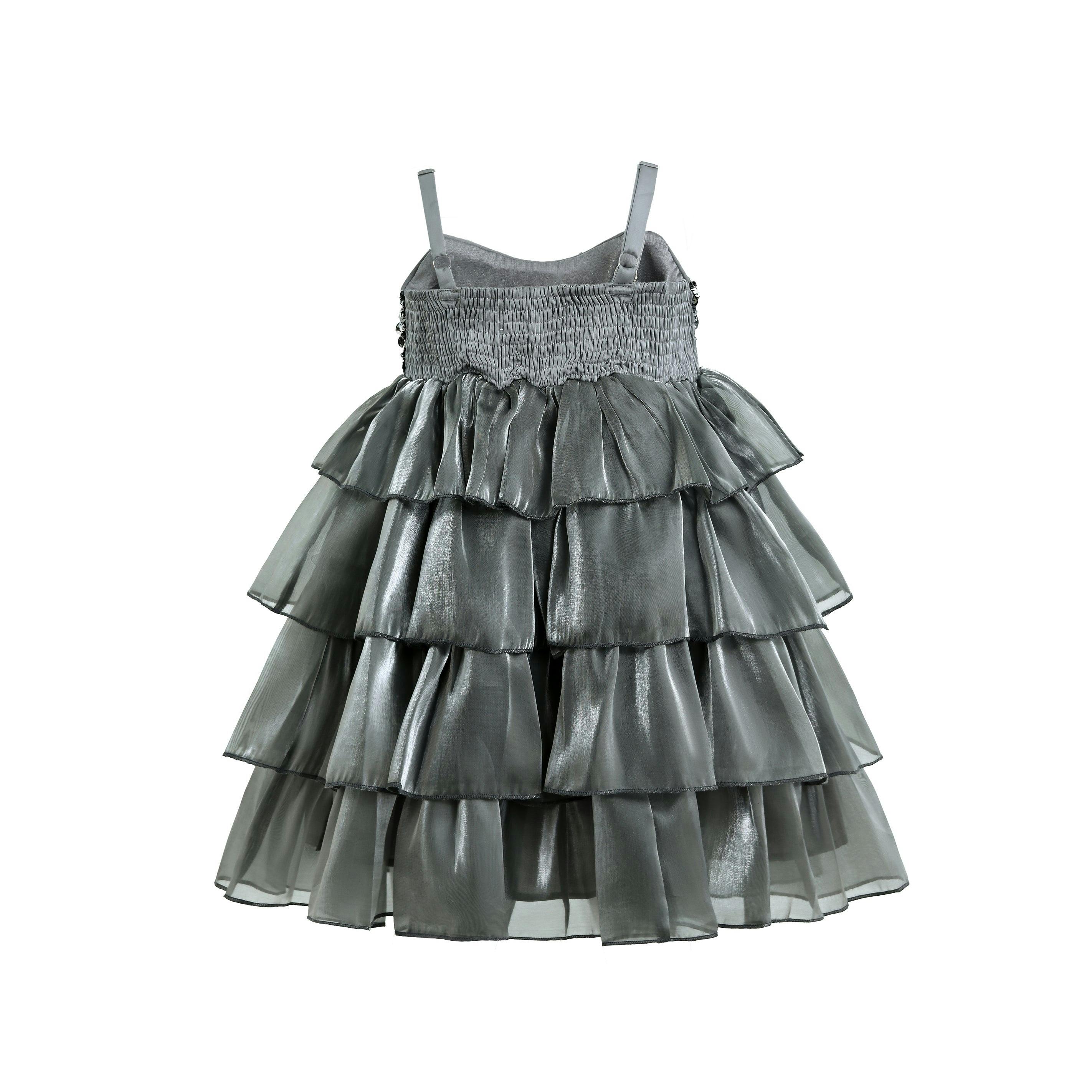 Grey Layered Tulle Sequin Sleeveless Dress