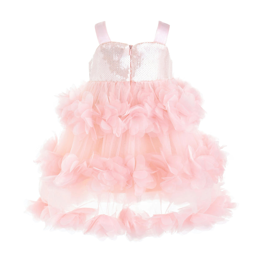 Pink Veloria Sequin Tulle Flower Dress