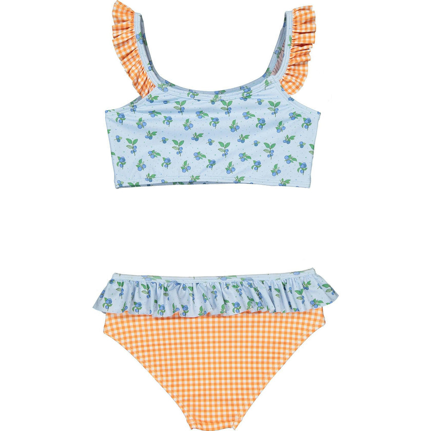 Blueberry Print Vichy Ruffle Bikini, Multi