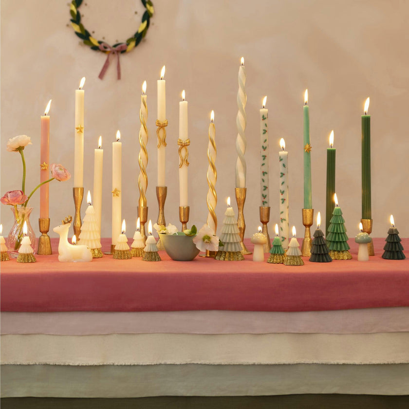 Gold Stripy Bow Table Candles