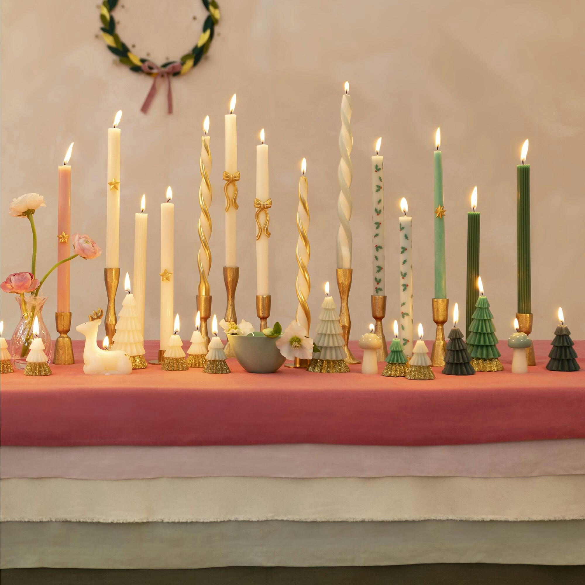 Gold Stripy Bow Table Candles