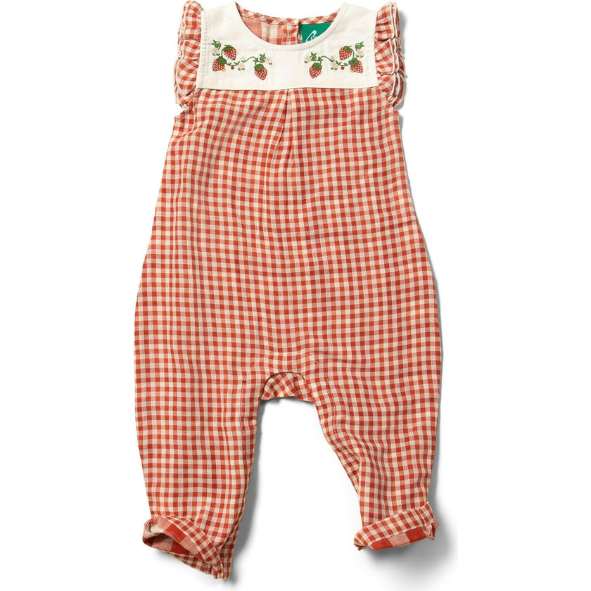 Little Red Checked Frill Summer Romper, Red