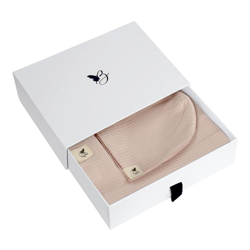 Gift Boxed Ribbed Textured Swaddle, Beanie, and Lovie Three Piece Set