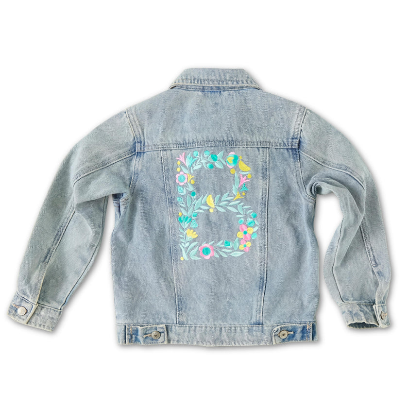 Personalized Denim Jacket, Monogram Floral Font