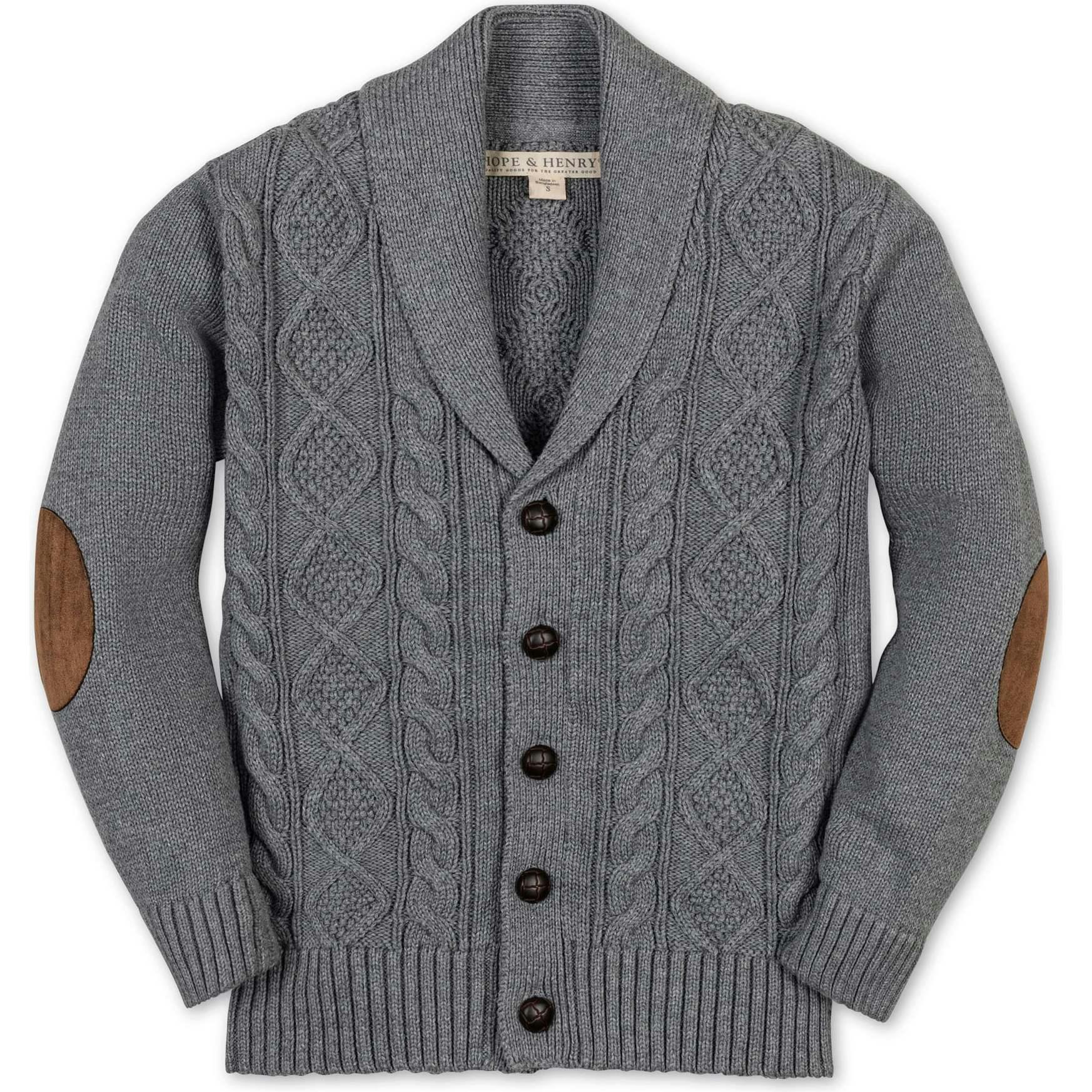 Baby Organic Shawl Collar Cable Sweater Cardigan, Grey