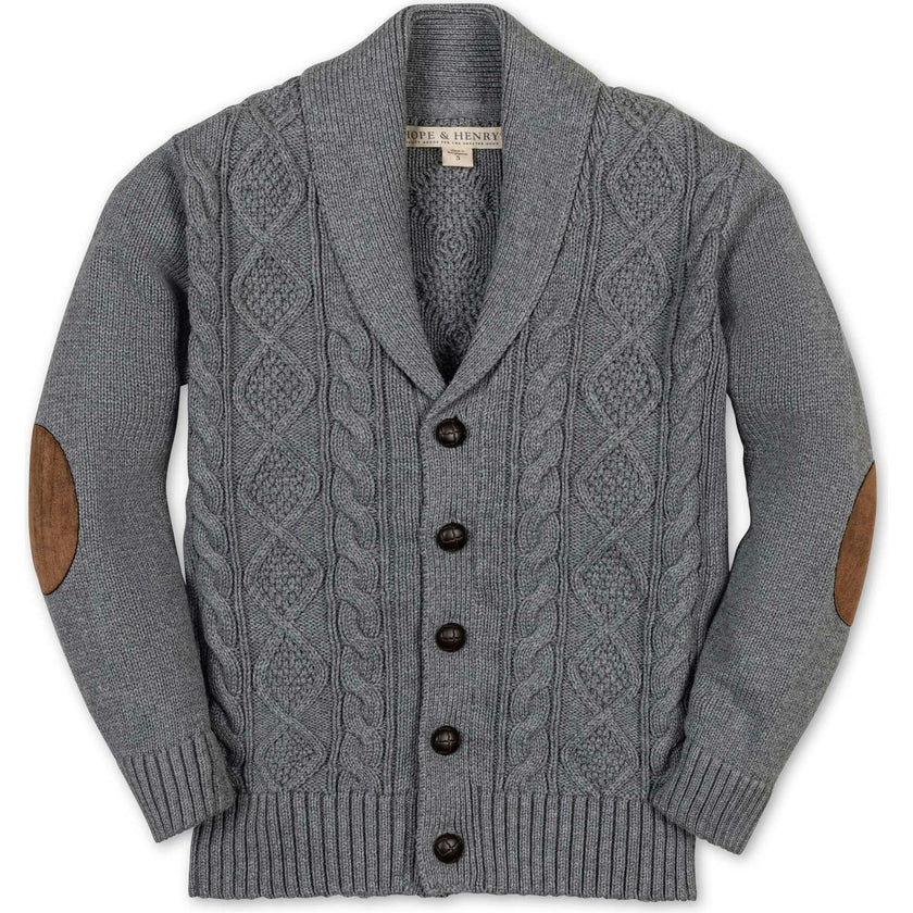 Organic Shawl Collar Cable Sweater Cardigan, Grey