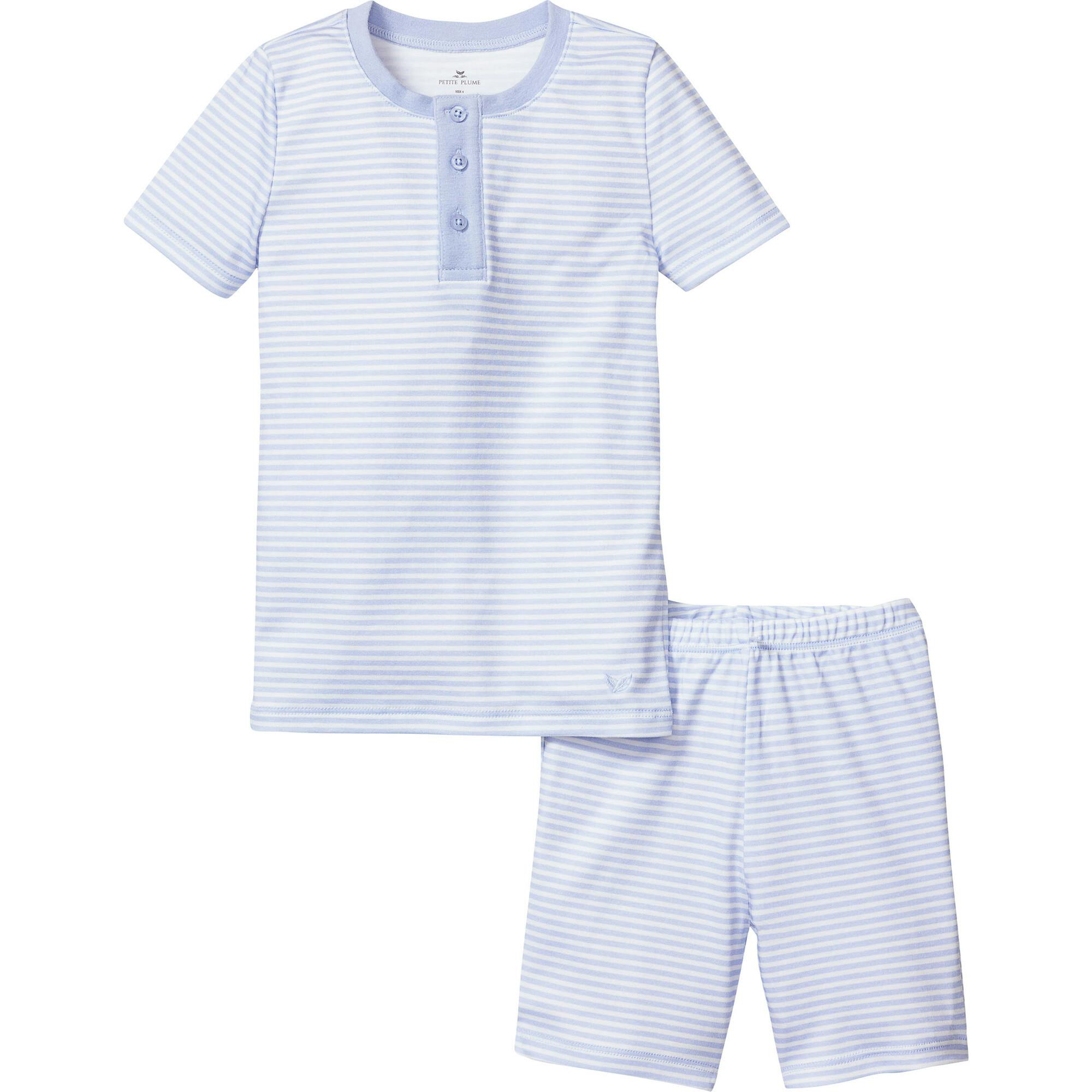 Kid's Pima Snug Fit Pajama Short Set in Pink Stripe