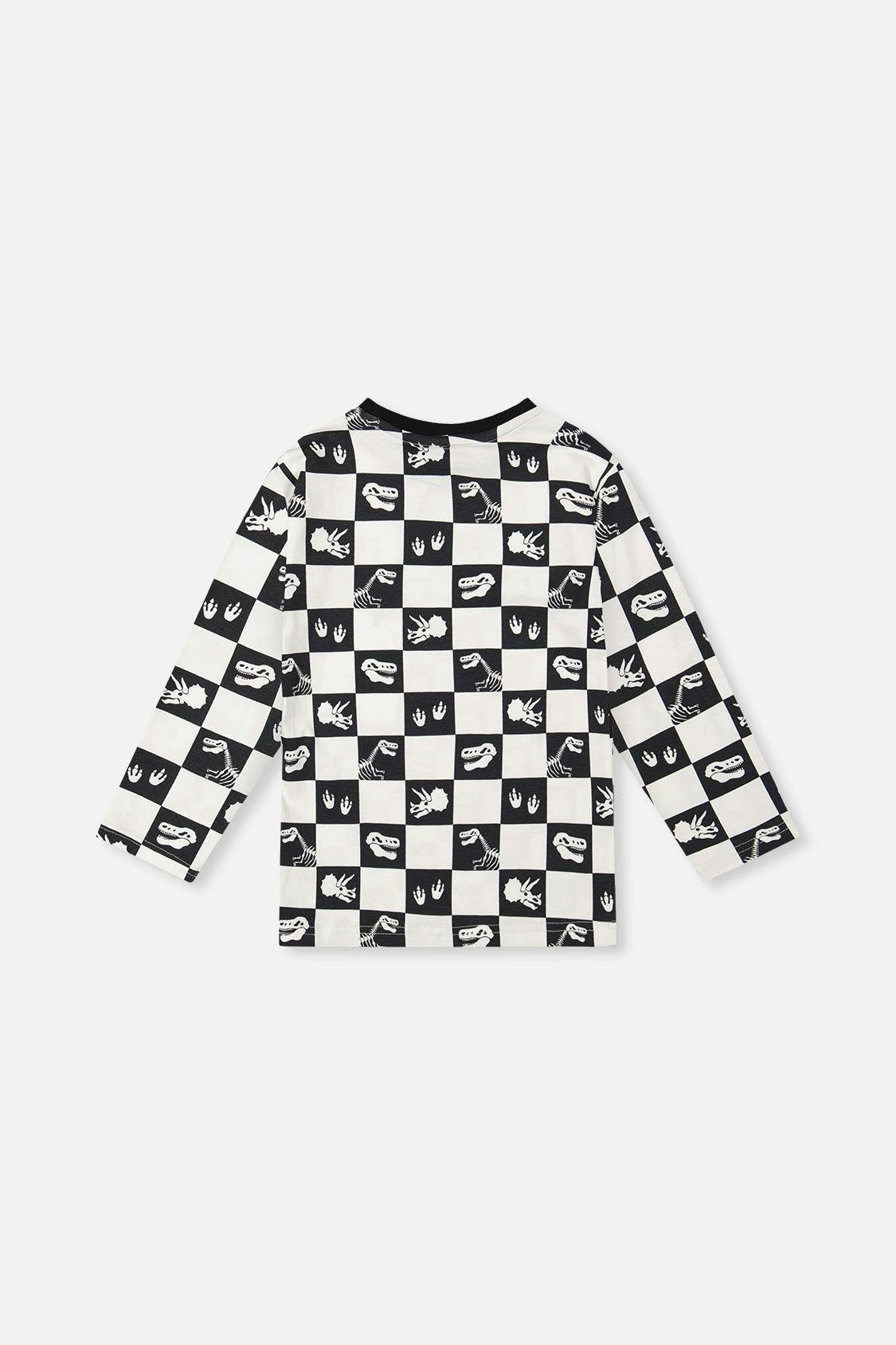 Organic Cotton Long Sleeve T-Shirt Black and White Checker