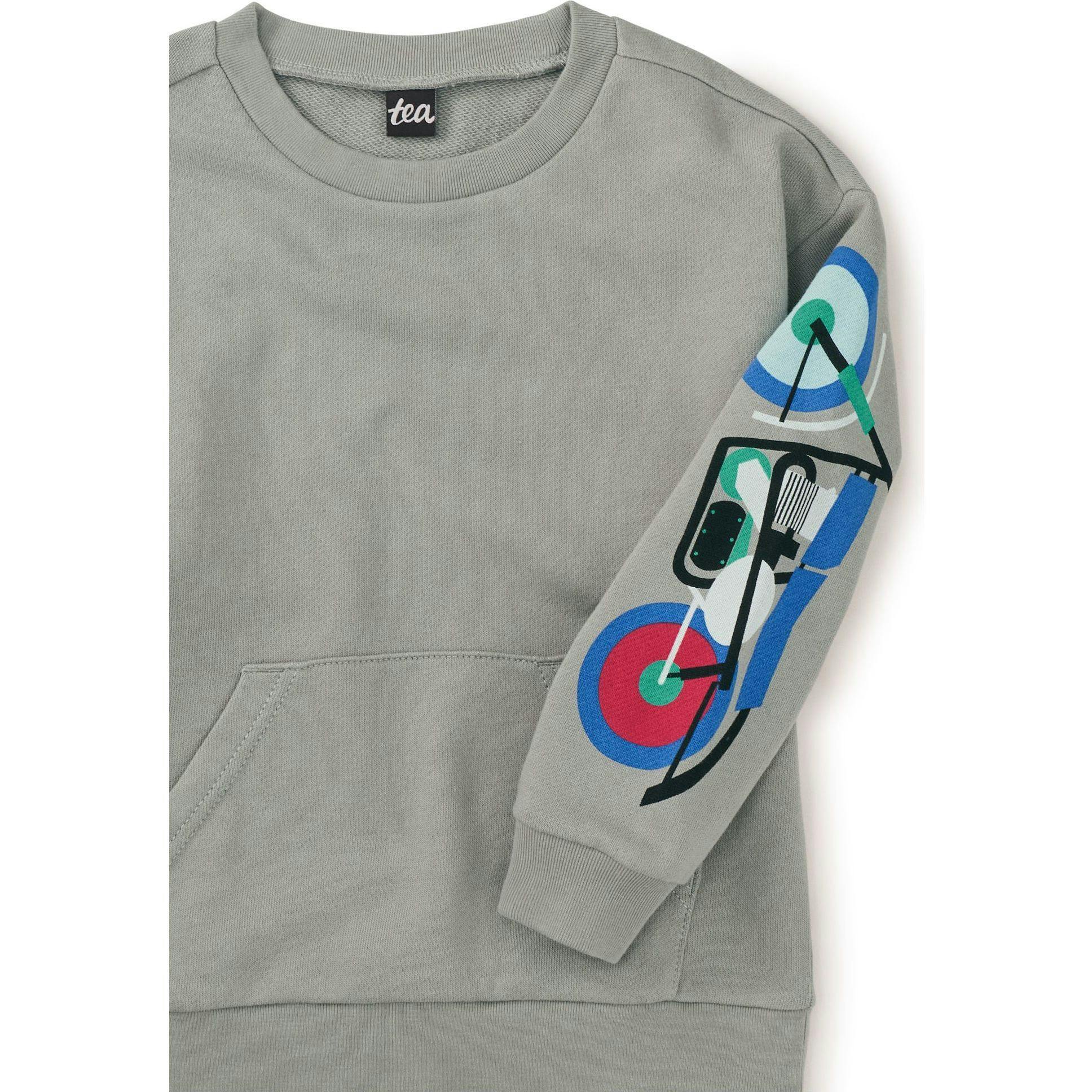 Motorbike Print Long Sleeve Kangaroo Pocket Popover, Grey