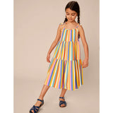 Tie Shoulder Tiered Dress, Multi