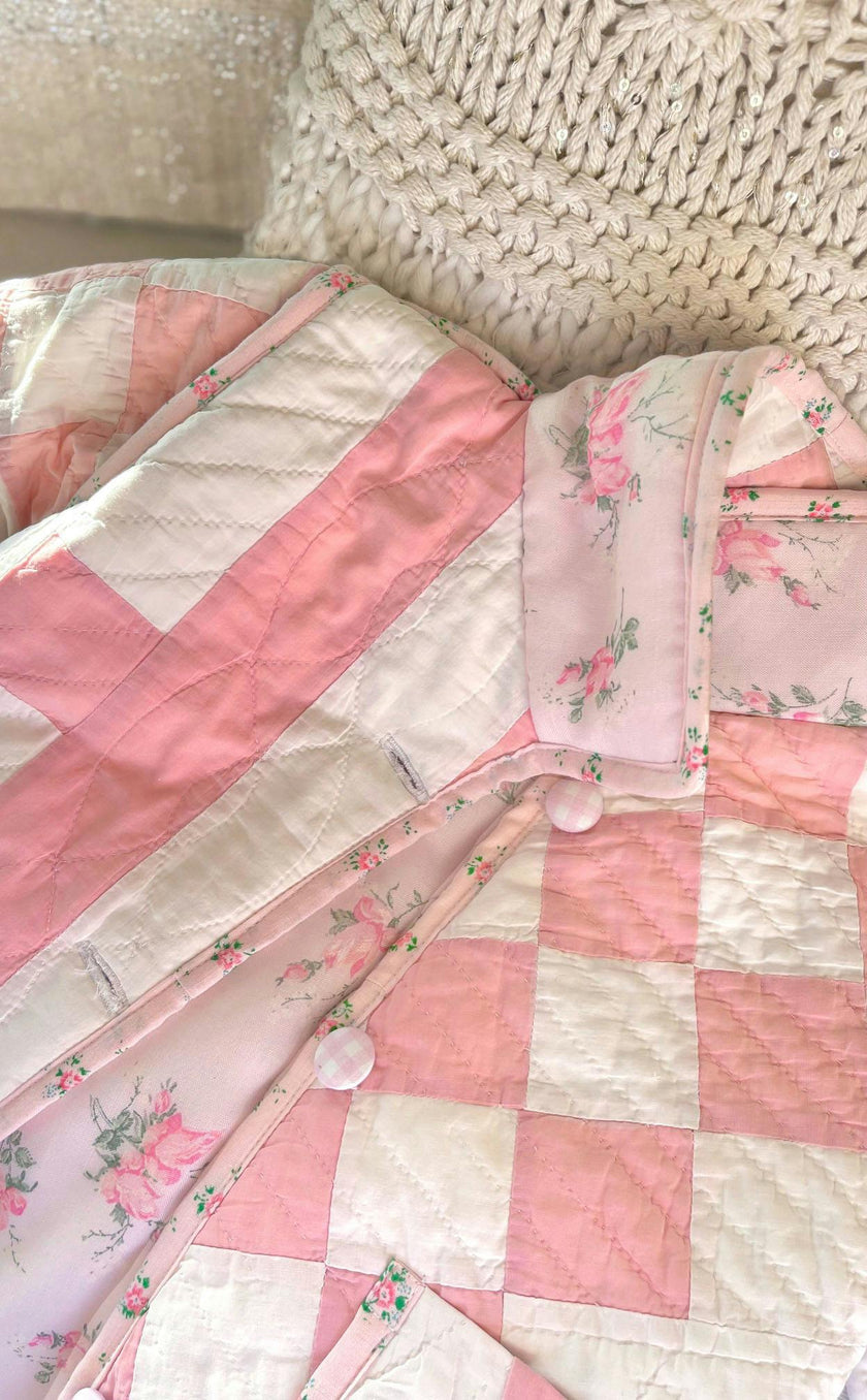 3T Vintage Quilt Jacket - Blue Pink Romantic Florals