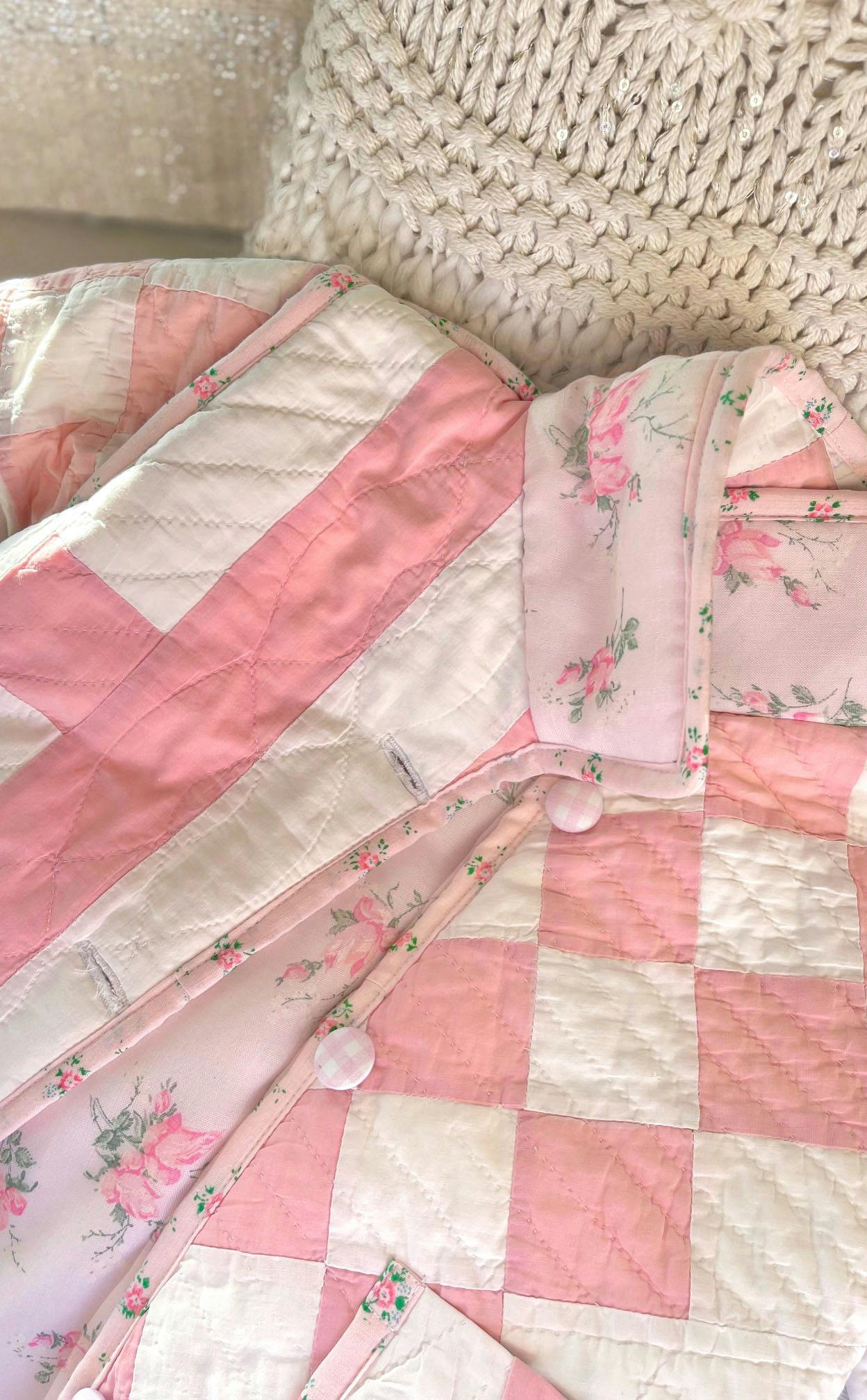 3T Vintage Quilt Jacket - Blue Pink Romantic Florals