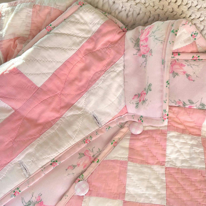 3T Vintage Quilt Jacket - Blue Pink Romantic Florals
