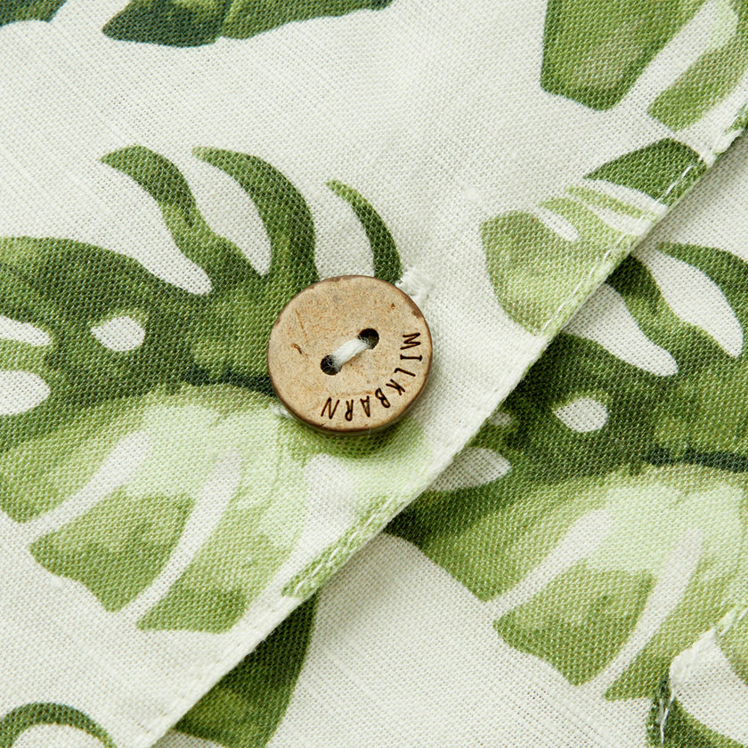 Island Leaf Linen Button-Up Shirt and Shorts Set