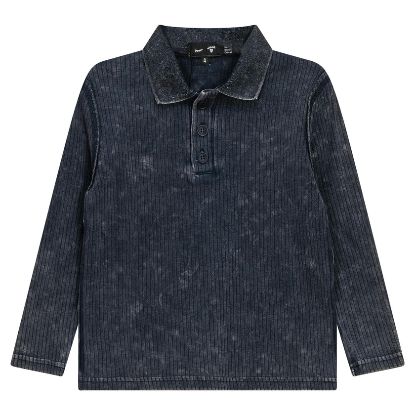 Distressed Ribbed Long sleeve Polo